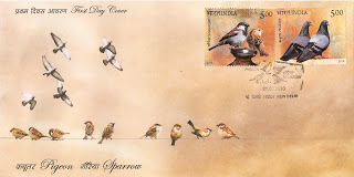 Pigeon and sparrow First Day cover India Stamp